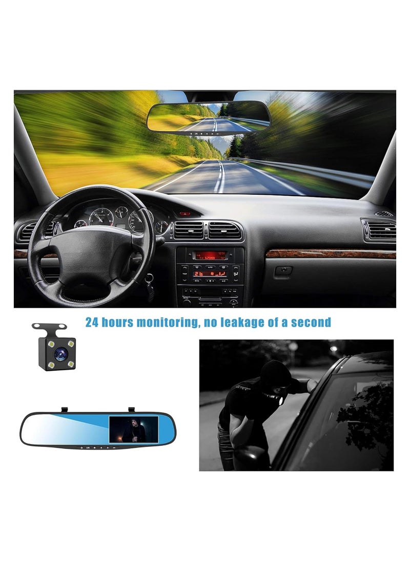 Generic - 4.3 Inch Dash Cams for Cars, Night Vision Car DVR Camera, with Dual Lens HD 1080P Screen, Wide Angle Car Dash Camera, Car Video Recorder, Car Rearview Mirror Camera, with Parking Mode - Image 1