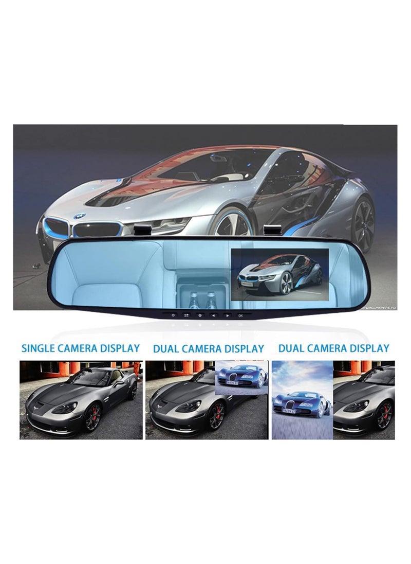Generic - 4.3 Inch Dash Cams for Cars, Night Vision Car DVR Camera, with Dual Lens HD 1080P Screen, Wide Angle Car Dash Camera, Car Video Recorder, Car Rearview Mirror Camera, with Parking Mode - Image 1