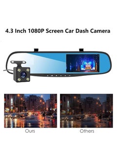 4.3 Inch Dash Cams for Cars, Night Vision Car DVR Camera, with Dual Lens HD 1080P Screen, Wide Angle Car Dash Camera, Car Video Recorder, Car Rearview Mirror Camera, with Parking Mode