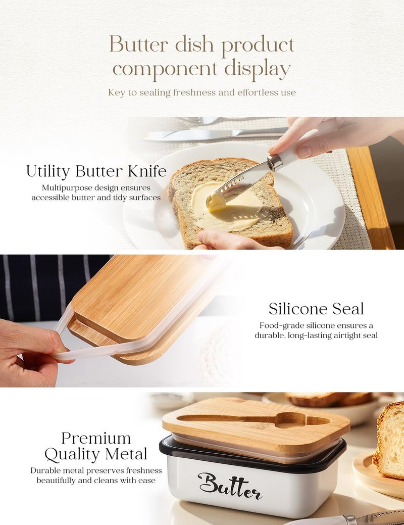 AISBUGUR Butter Dish with Lid: Butter Dish for Countertop- AISBUGUR Metal Butter Keeper with Stainless Steel Multipurpose Butter Knife,Large Butter Container with Silicone Home Decor Kitchen Gift White - Image 5