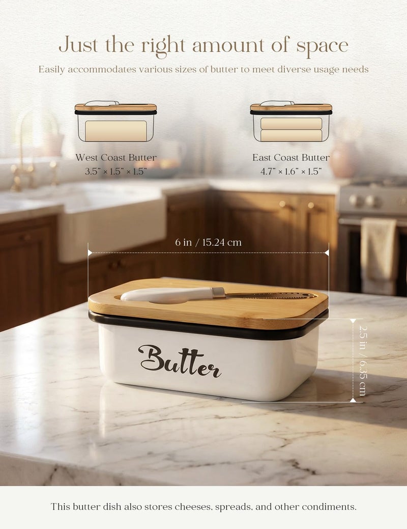 AISBUGUR Butter Dish with Lid: Butter Dish for Countertop- AISBUGUR Metal Butter Keeper with Stainless Steel Multipurpose Butter Knife,Large Butter Container with Silicone Home Decor Kitchen Gift White - Image 2