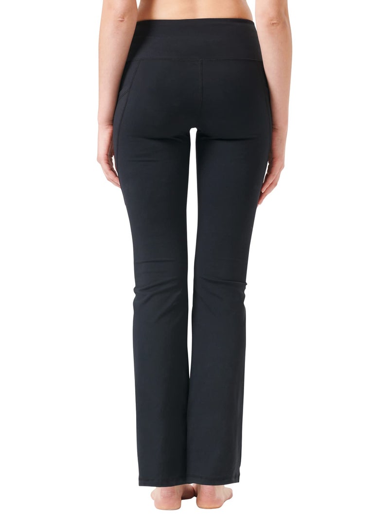 Zeronic Women's High Waist Bootcut Yoga Pants with Pockets Tummy Control Workout Running Pants Long Bootleg Flare Pants(Black,X-Small) - Image 4