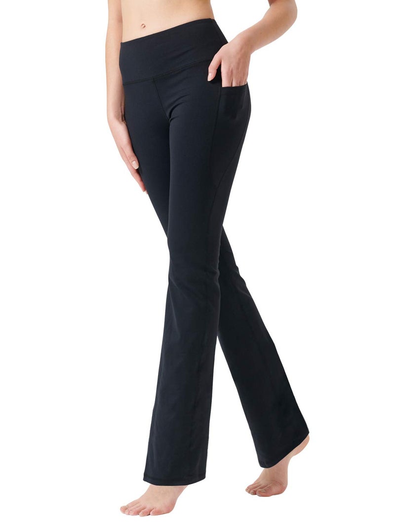 Zeronic Women's High Waist Bootcut Yoga Pants with Pockets Tummy Control Workout Running Pants Long Bootleg Flare Pants(Black,X-Small) - Image 2