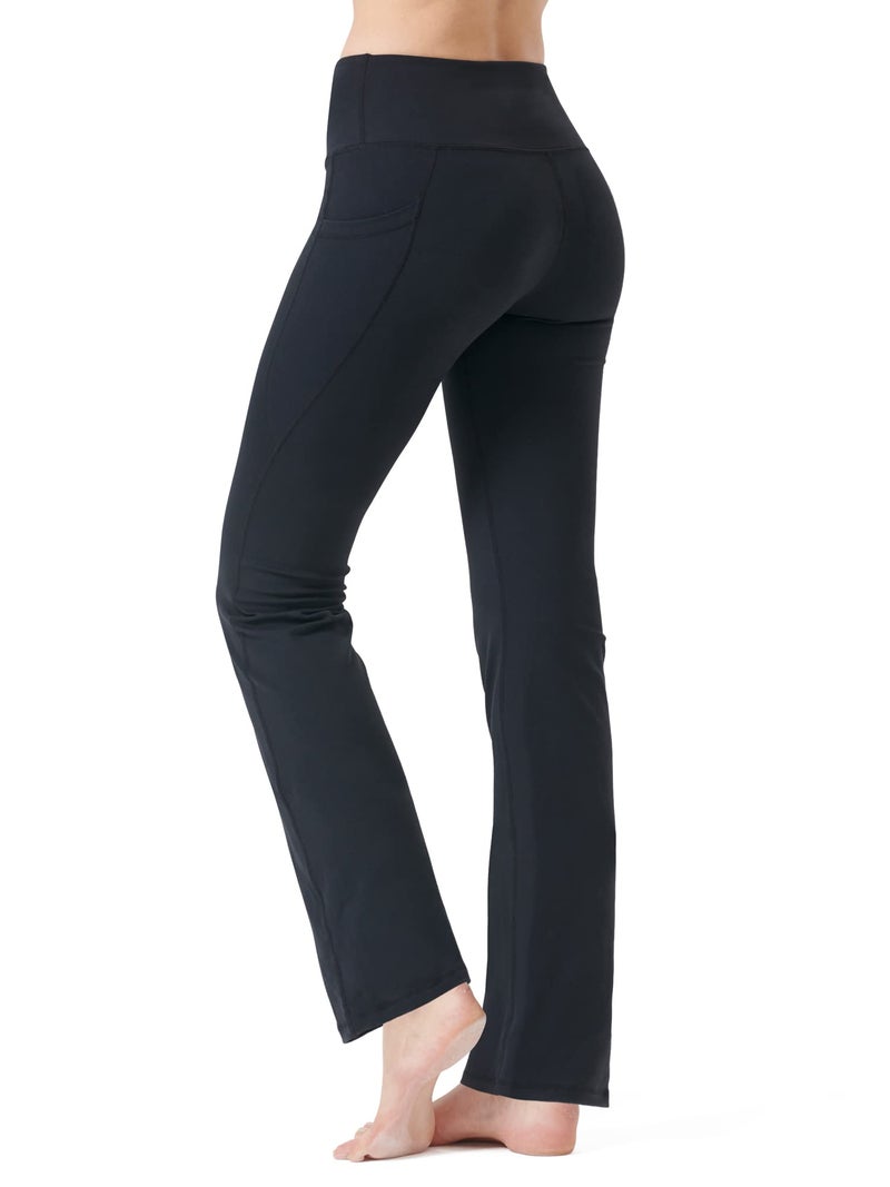 Zeronic Women's High Waist Bootcut Yoga Pants with Pockets Tummy Control Workout Running Pants Long Bootleg Flare Pants(Black,X-Small) - Image 3