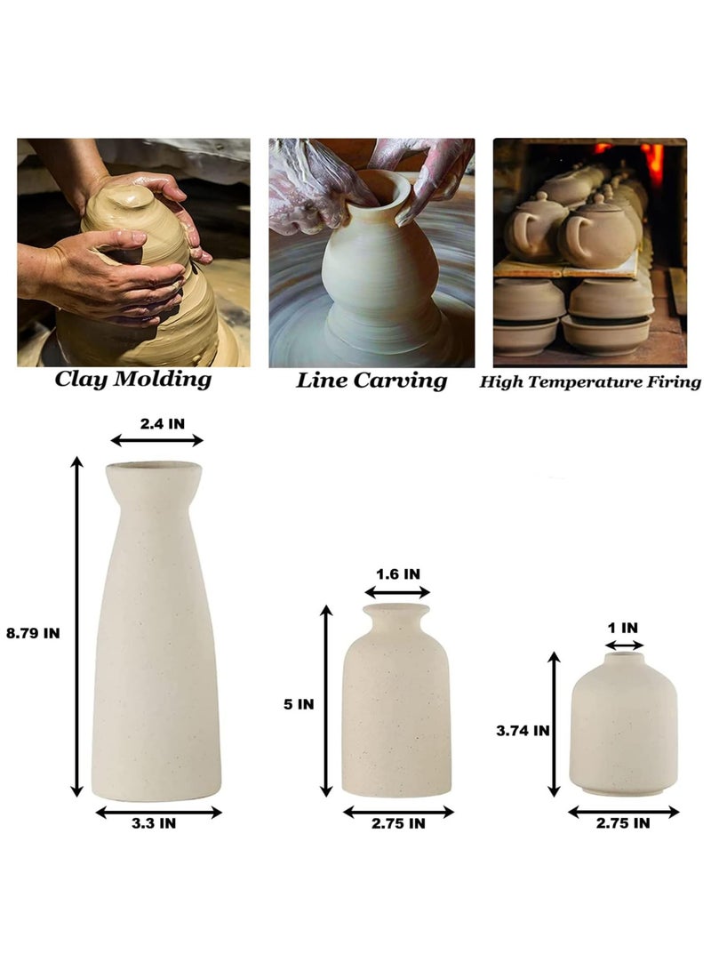 Arabest Ceramic Vase Set - 3 Small Vase Decor, Modern Home Decor, Decorative Vase, Pampas Vase, Dried Flower Vase, Living Room, Table Stand, Centerpiece (Beige)  - Image 4
