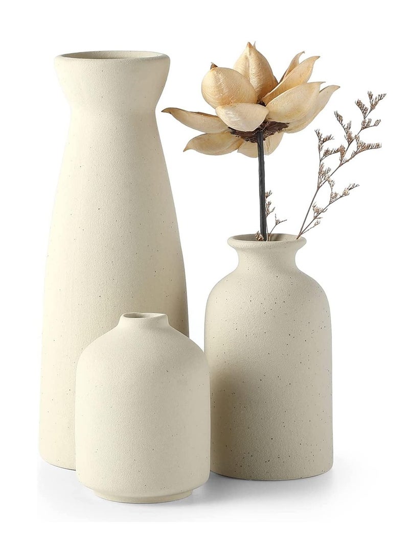 Arabest Ceramic Vase Set - 3 Small Vase Decor, Modern Home Decor, Decorative Vase, Pampas Vase, Dried Flower Vase, Living Room, Table Stand, Centerpiece (Beige)  - Image 1