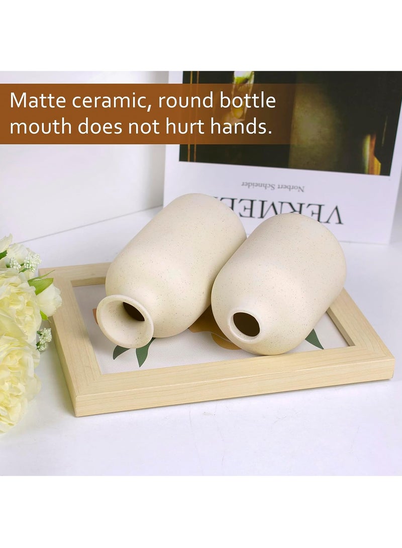 Arabest Ceramic Vase Set - 3 Small Vase Decor, Modern Home Decor, Decorative Vase, Pampas Vase, Dried Flower Vase, Living Room, Table Stand, Centerpiece (Beige)  - Image 2