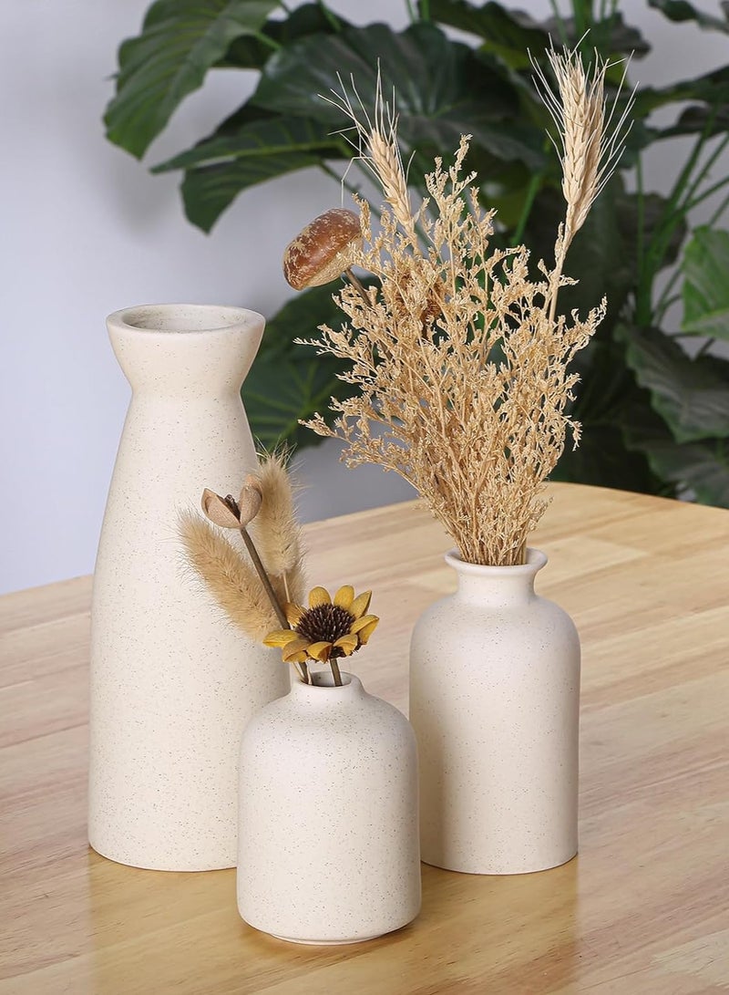 Arabest Ceramic Vase Set - 3 Small Vase Decor, Modern Home Decor, Decorative Vase, Pampas Vase, Dried Flower Vase, Living Room, Table Stand, Centerpiece (Beige)  - Image 5