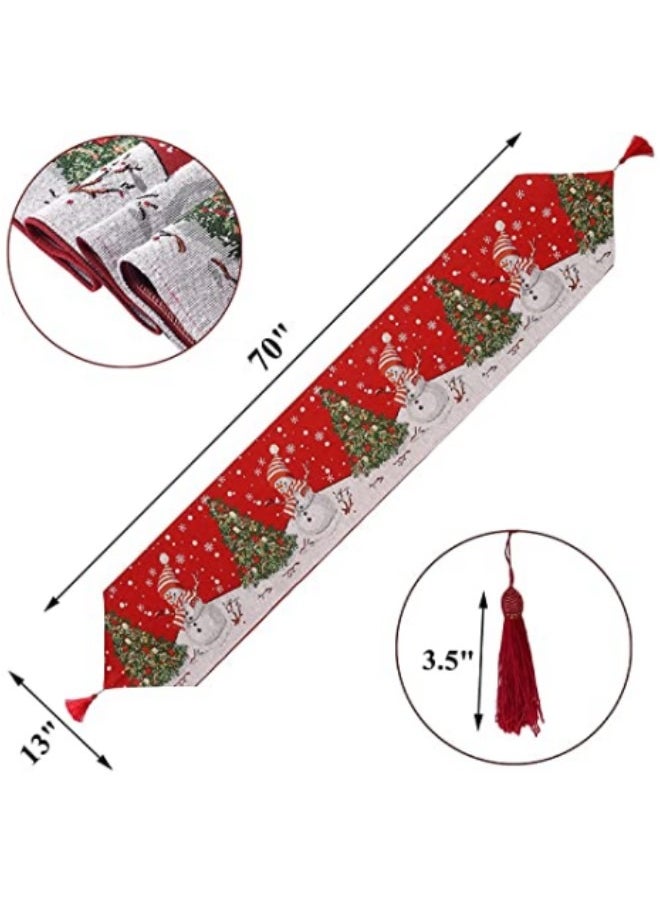 Decoration Table Runner Burlap Linen Holiday Theme Snowflake Snowman Coffee Dining Party Outdoor Placemat Tablecloth,183×33cm
