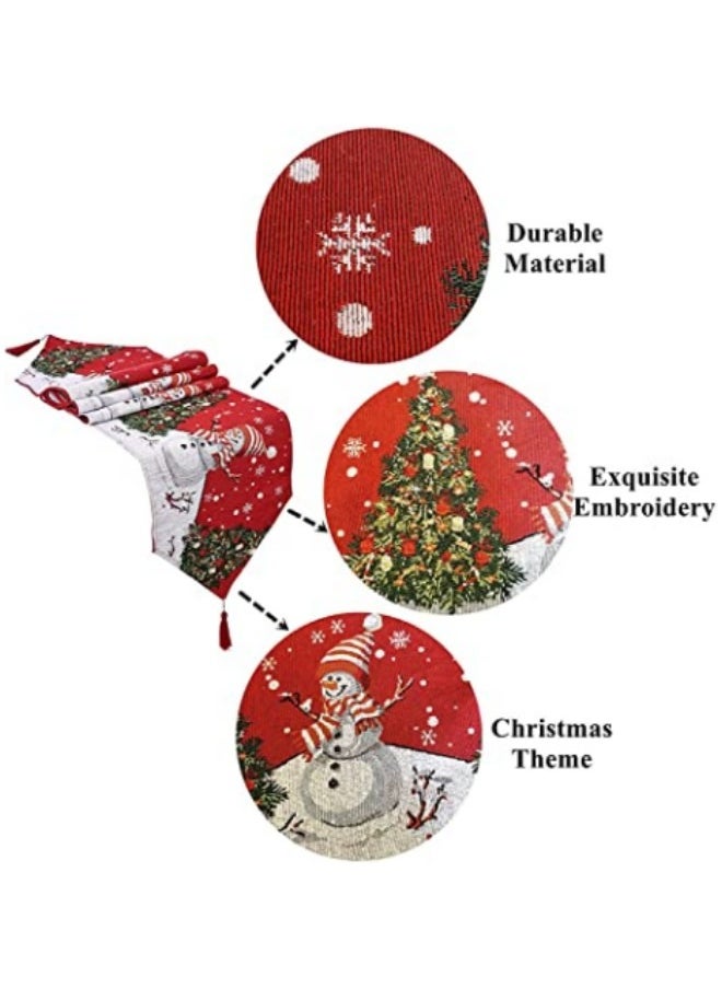 Decoration Table Runner Burlap Linen Holiday Theme Snowflake Snowman Coffee Dining Party Outdoor Placemat Tablecloth,183×33cm