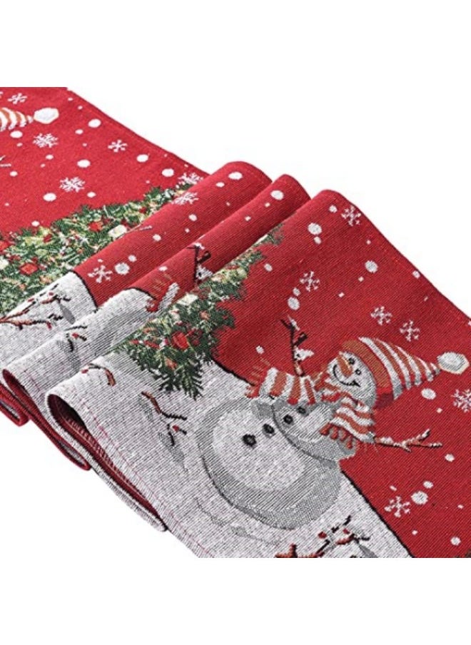 Decoration Table Runner Burlap Linen Holiday Theme Snowflake Snowman Coffee Dining Party Outdoor Placemat Tablecloth,183×33cm