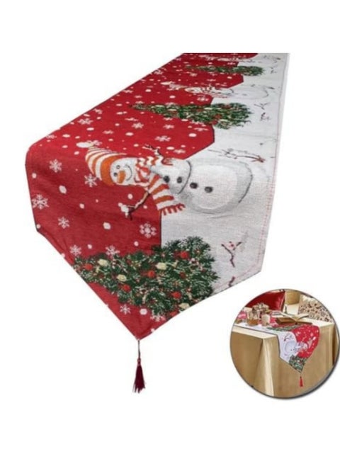 Decoration Table Runner Burlap Linen Holiday Theme Snowflake Snowman Coffee Dining Party Outdoor Placemat Tablecloth,183×33cm