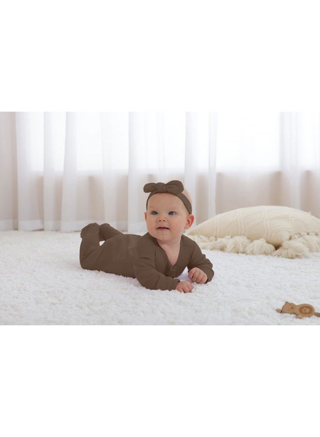 GUISBY Footed Long Sleeve Baby Pajamas with Zipper Cotton Infant Sleepers Army Green+Coffee 9-12 Months - Image 2