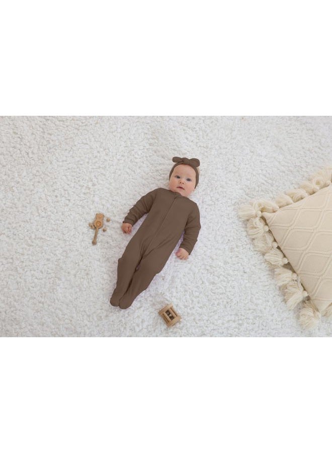 GUISBY Footed Long Sleeve Baby Pajamas with Zipper Cotton Infant Sleepers Army Green+Coffee 9-12 Months - Image 3