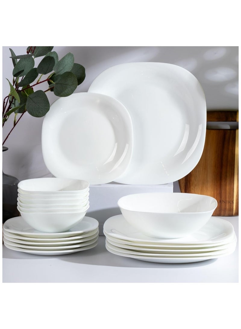 Laopala QUADRA 26-Piece Opal Dinnerware Set – Square Plates, Service for 6 – Elegant White Dish Set – Oven & Microwave Safe – Durable & Lightweight Dinner Plates & Bowls  - Image 1