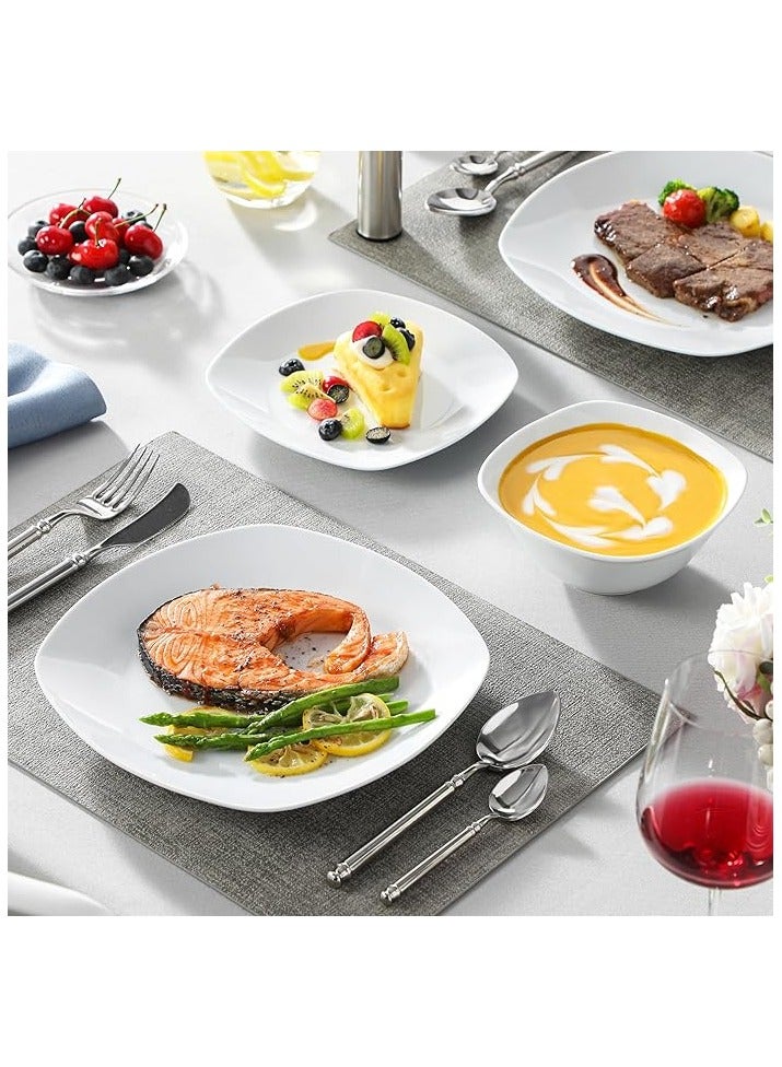 Laopala QUADRA 26-Piece Opal Dinnerware Set – Square Plates, Service for 6 – Elegant White Dish Set – Oven & Microwave Safe – Durable & Lightweight Dinner Plates & Bowls  - Image 3