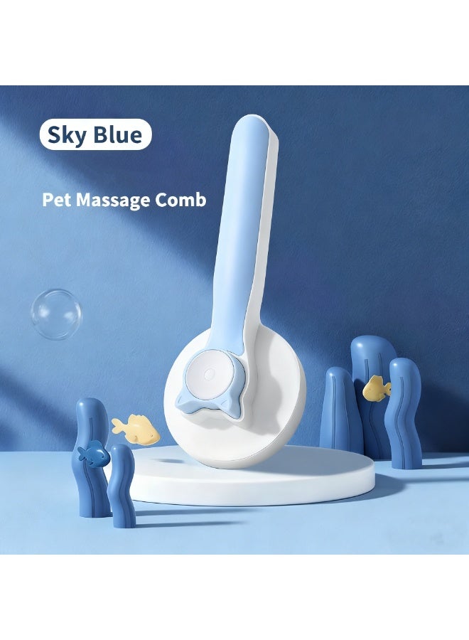 Cat grooming brush, self-cleaning pet pin brush, suitable for cats and dogs, with massage function — self-cleaning design, blue - Image 1