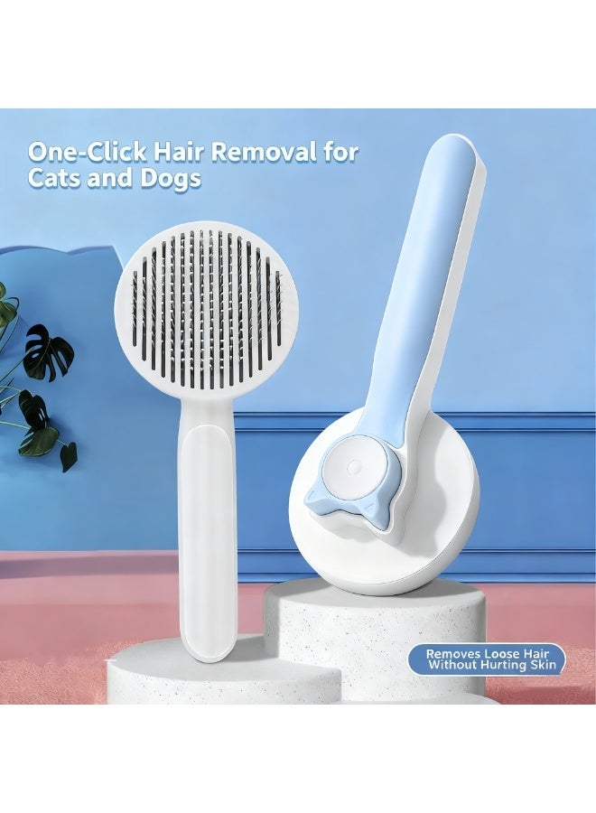 Cat grooming brush, self-cleaning pet pin brush, suitable for cats and dogs, with massage function — self-cleaning design, blue - Image 2