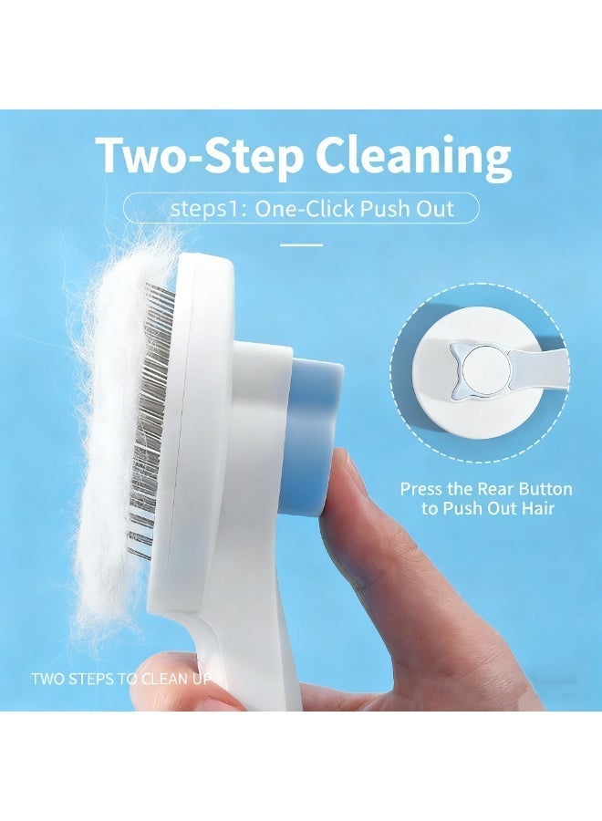 Cat grooming brush, self-cleaning pet pin brush, suitable for cats and dogs, with massage function — self-cleaning design, blue - Image 3