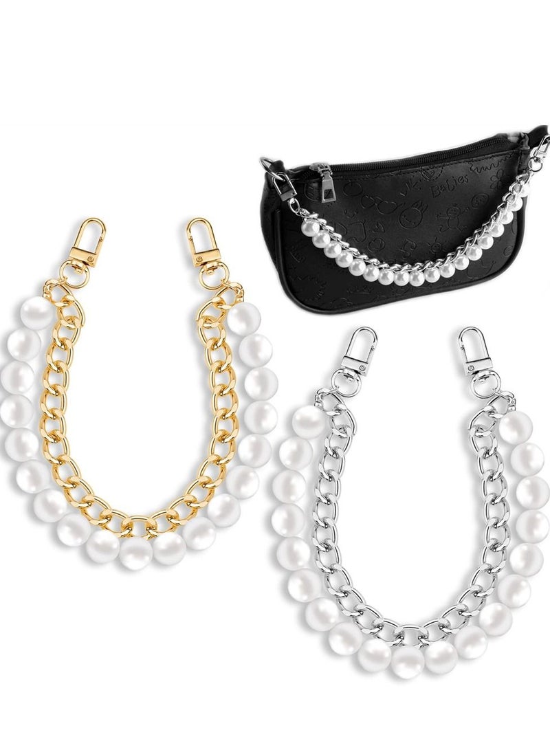 Y&D Bag Strap Extender, 2 Pcs 9.45 Inch Pearl Purse Chain Short Handle Replacement Metal Shoulder Imitation Handbag Accessories for Bags Crafts Women - Image 1
