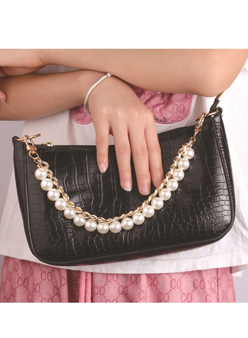 Y&D Bag Strap Extender, 2 Pcs 9.45 Inch Pearl Purse Chain Short Handle Replacement Metal Shoulder Imitation Handbag Accessories for Bags Crafts Women - Image 2