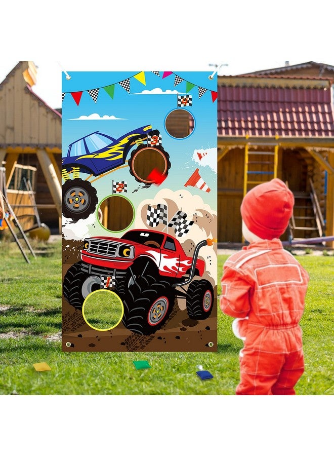 BeYumi Monster Truck Toss Game Banner With Bean Bags Checkered Party Game For Indoor Outdoor Activities 4 Score Holes Game Monster Truck Theme Birthday Party Supplies For Kid Adult - Image 5