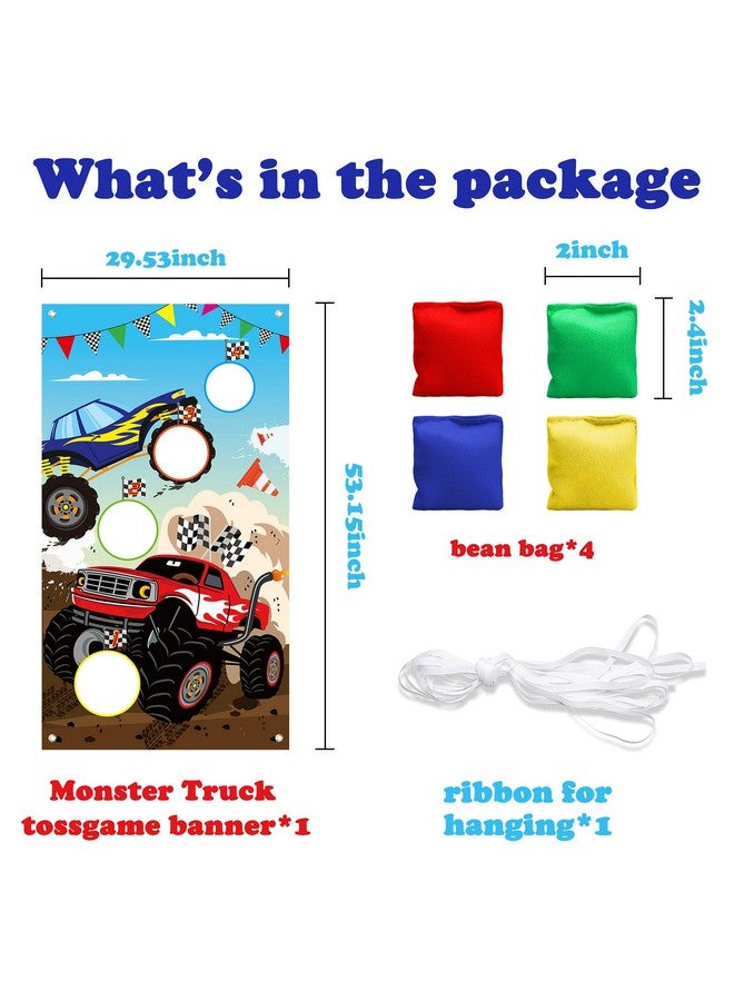 BeYumi Monster Truck Toss Game Banner With Bean Bags Checkered Party Game For Indoor Outdoor Activities 4 Score Holes Game Monster Truck Theme Birthday Party Supplies For Kid Adult - Image 2