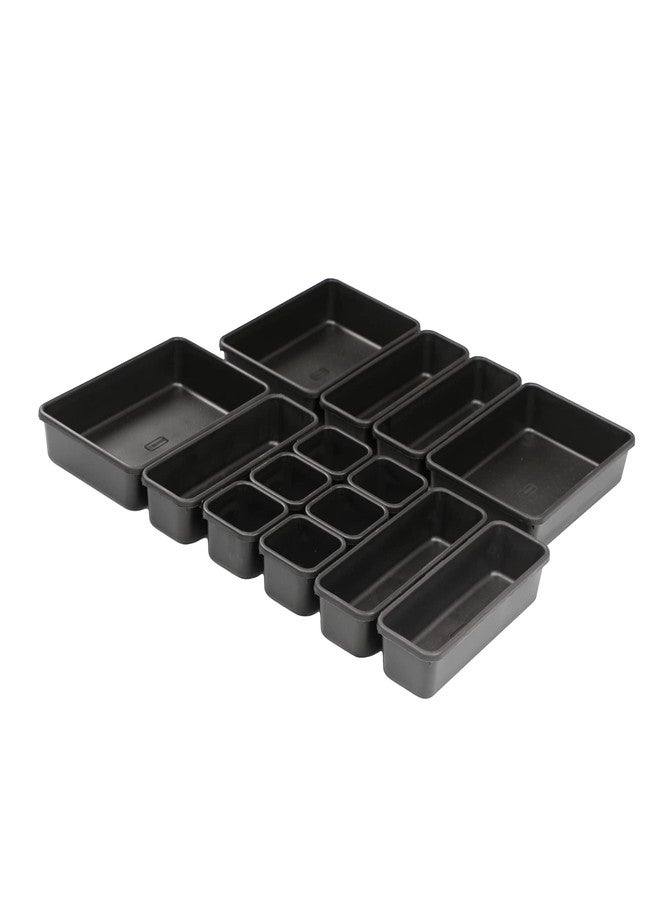 SIMPARTE 14-Piece Interlocking Drawer Organizer Set in Black – Multipurpose Plastic Storage Bins and Trays for Kitchen, Office, Desk, Makeup, Cutlery & Stationery – Space Saving Drawer Dividers - Image 4