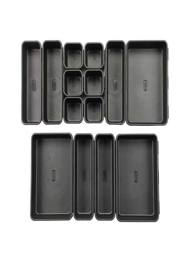 SIMPARTE 14-Piece Interlocking Drawer Organizer Set in Black – Multipurpose Plastic Storage Bins and Trays for Kitchen, Office, Desk, Makeup, Cutlery & Stationery – Space Saving Drawer Dividers - Image 3