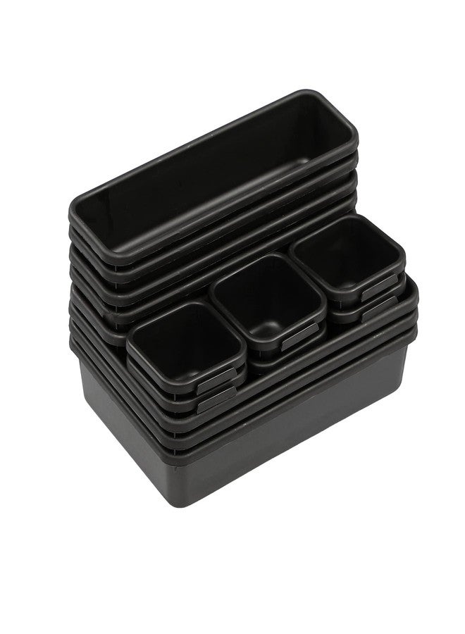 SIMPARTE 14-Piece Interlocking Drawer Organizer Set in Black – Multipurpose Plastic Storage Bins and Trays for Kitchen, Office, Desk, Makeup, Cutlery & Stationery – Space Saving Drawer Dividers - Image 5