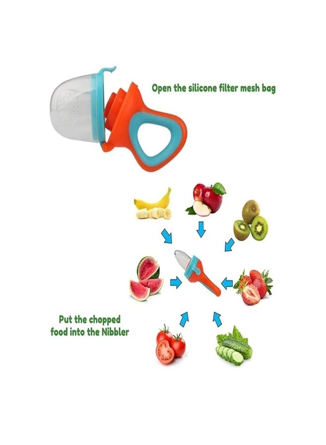 Miracle Moms Soft Silicone Nibbler with Extra Mesh for Babies, Baby Fruit & Food Feeder, Anti Choking Fruit Pacifier, Teether for Infant, 100% BPA Free, 3 Months+ (1, Orange) - Image 2
