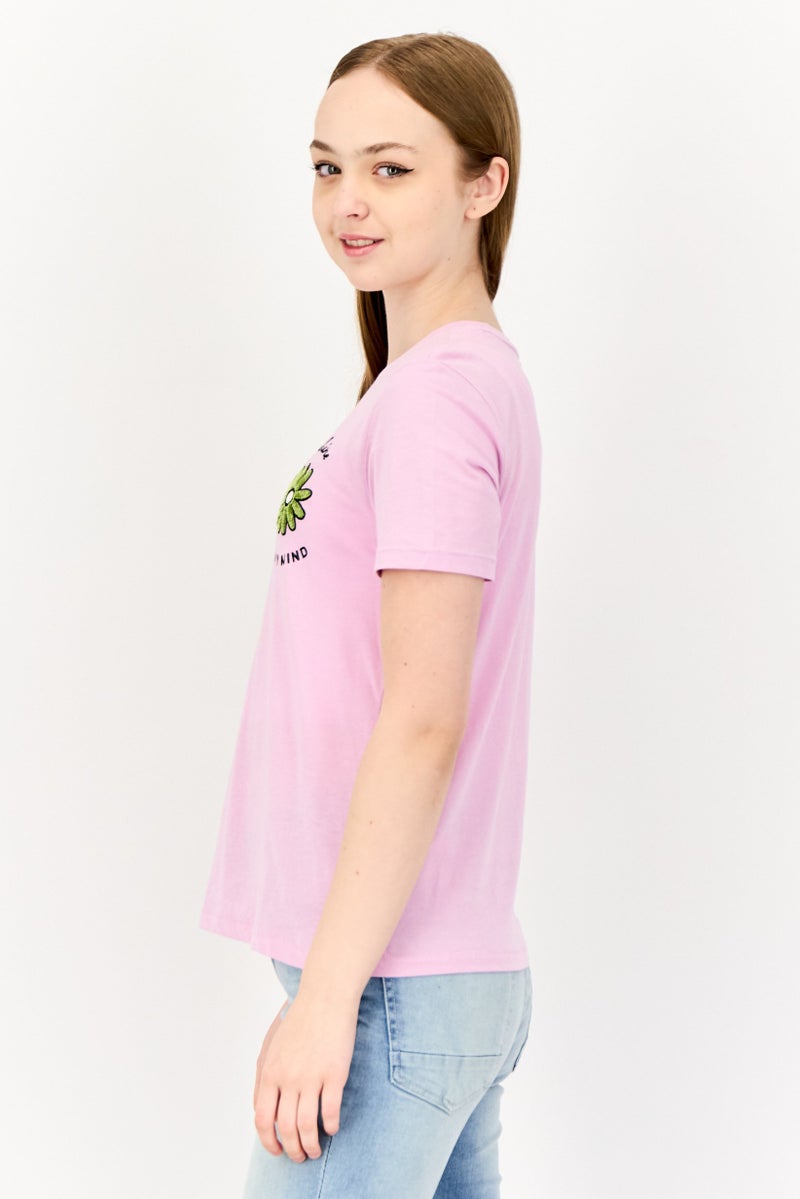 ONLY تي شيرت نسائي بقصة عادية بأكمام قصيرة مزين بالخرز، لافندر - Image 2