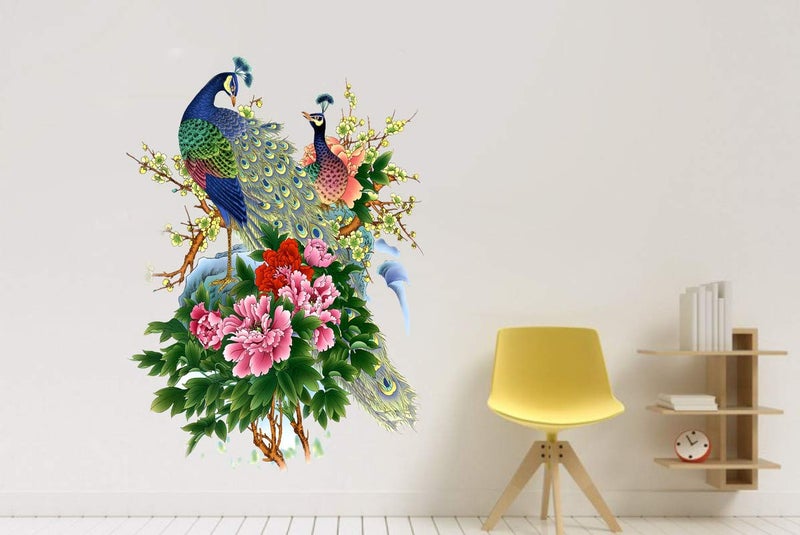 DivineDesigns Divine Designs™ PVC Vinyl Self-Adhesive Peacock & Flowers Wall Sticker for Living Room, Bedroom, Office Wall Decoration (25 X 22 INCH) Pack 1 - Image 2