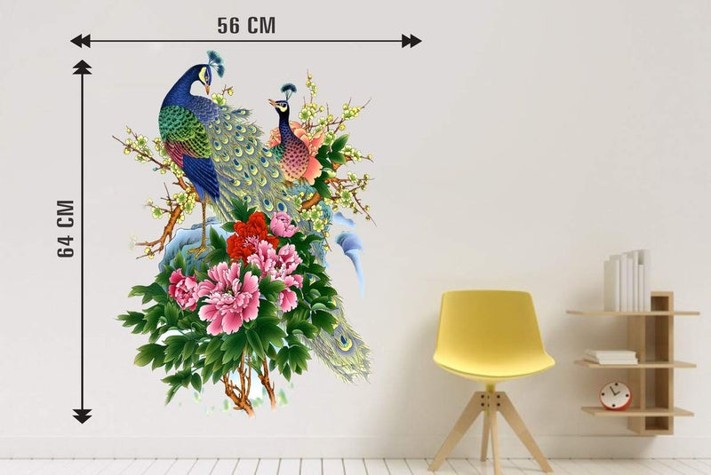 DivineDesigns Divine Designs™ PVC Vinyl Self-Adhesive Peacock & Flowers Wall Sticker for Living Room, Bedroom, Office Wall Decoration (25 X 22 INCH) Pack 1 - Image 3