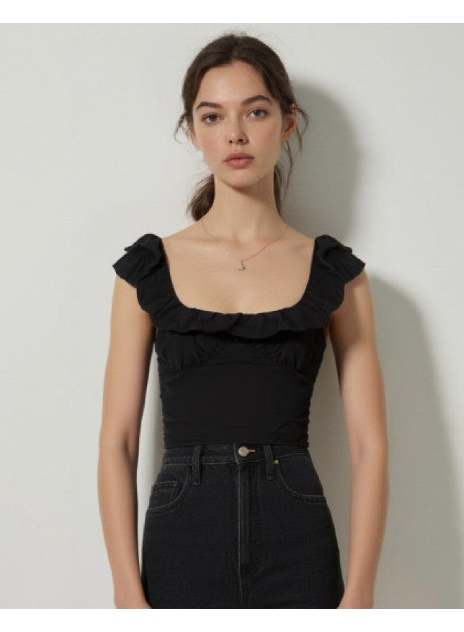 Zara women's Solid Color Ruffled Trim Night Romance Spaghetti Strap Cropped Camisole - Image 1