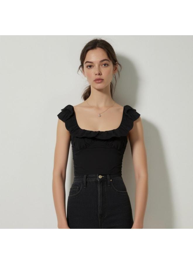 Zara women's Solid Color Ruffled Trim Night Romance Spaghetti Strap Cropped Camisole - Image 3