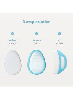 Generic The 3-Step Cradle Cap System,  Sponge, Brush and Comb for Babies with Cradle Cap, White-Blue  - Image 2