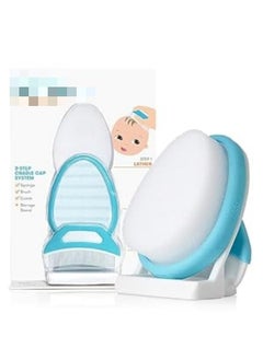 Generic The 3-Step Cradle Cap System,  Sponge, Brush and Comb for Babies with Cradle Cap, White-Blue  - Image 1