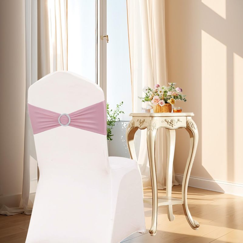 Elastic Chair Sashes 13cm X 35cm Wrinkle-free Stretch Fabric - Exquisite Neat Edges Durable Chair Bows for Wedding Banquet Party Decoration - Image 4