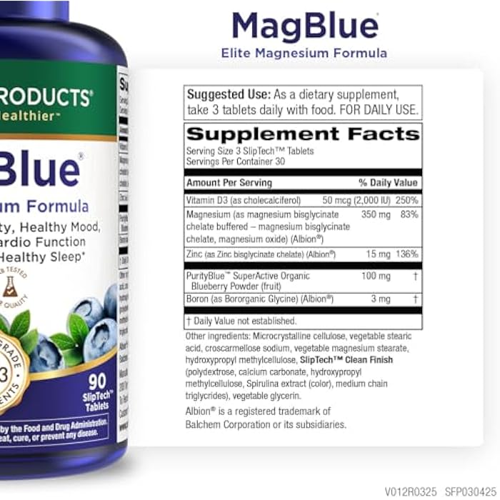 Purity Products MagBlue - Magnesium Bisglycinate Buffered & More - 90 Tablets - Image 2
