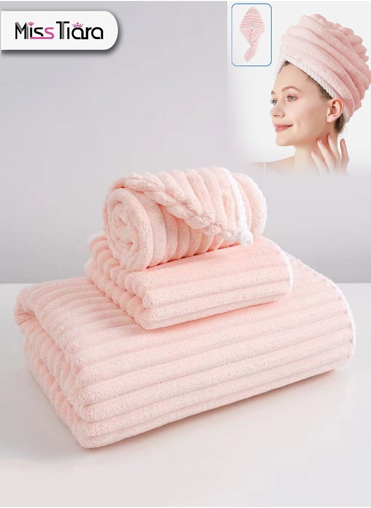 MissTiara Towel Set,3-Piece Bath Towel Set, 100% Combed Cotton, Quick Dry Highly Absorbent Thick Bathroom Soft Hotel Towels for Bath And Spa, Towel Set Includes Bath Towels, Hand Towels, Hair Drying Cap 80*150cm  - Image 2