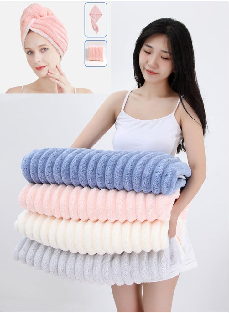MissTiara Towel Set,3-Piece Bath Towel Set, 100% Combed Cotton, Quick Dry Highly Absorbent Thick Bathroom Soft Hotel Towels for Bath And Spa, Towel Set Includes Bath Towels, Hand Towels, Hair Drying Cap 80*150cm  - Image 5