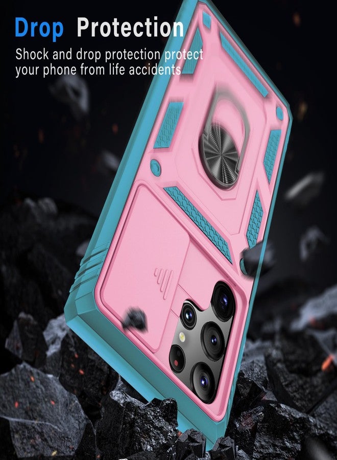 PASNEW Compatible with Samsung Galaxy S22 Ultra 5G Case Full Body Shockproof Full Body Cover Sliding Lens Built-in 360 Rotating Ring Kickstand S22Ultra Protective Kickstand S22Ultra Pink Green - Image 4