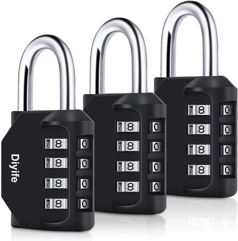 Diyife 3 Pack Weatherproof 4 Digit Combination Padlock for Lockers and Toolboxes - Image 1