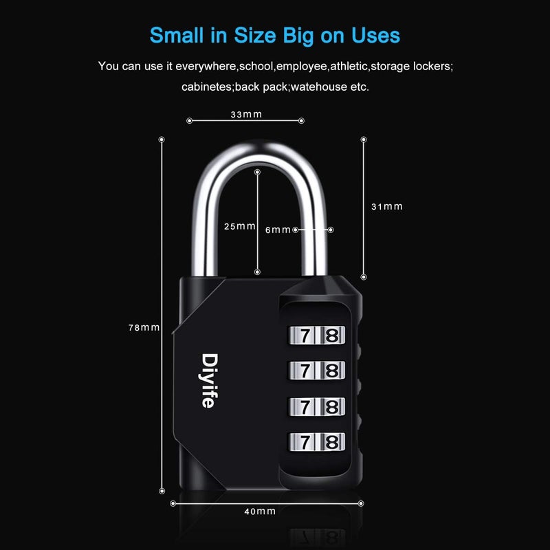 Diyife 3 Pack Weatherproof 4 Digit Combination Padlock for Lockers and Toolboxes - Image 3