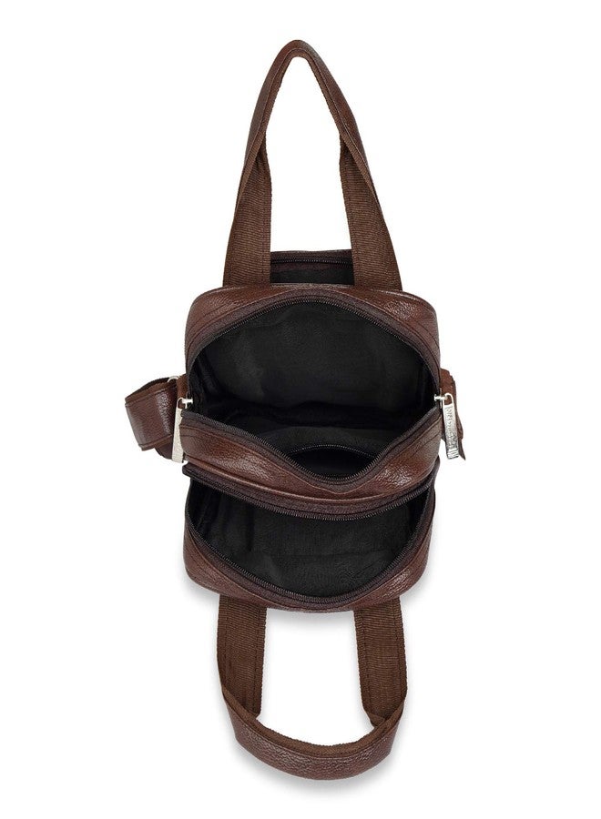 NFI essentials Leather Sling Bag for Men Cross Body Stylish Travel Messenger Office Side Bag (Dark Brown) - Image 4