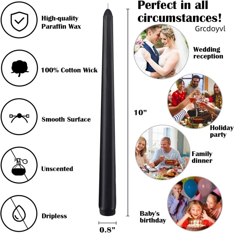 Grcdoyvl 14 Unscented Black Taper Candle,10 inch Tall and 3/4 inch Thick,7.5 hrs Clean Burning,Dripless Candles for Weddings, Prayers, Festivals, Churches - Image 2
