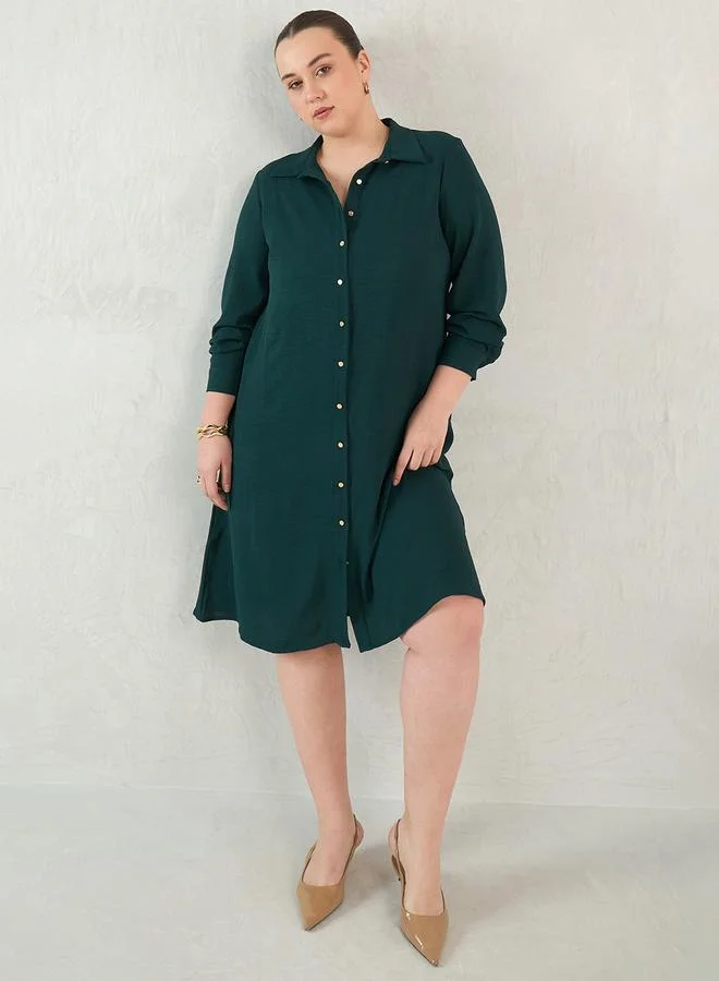 Femmella Femmella Plus Knee Length Shirt Dress with Buttons