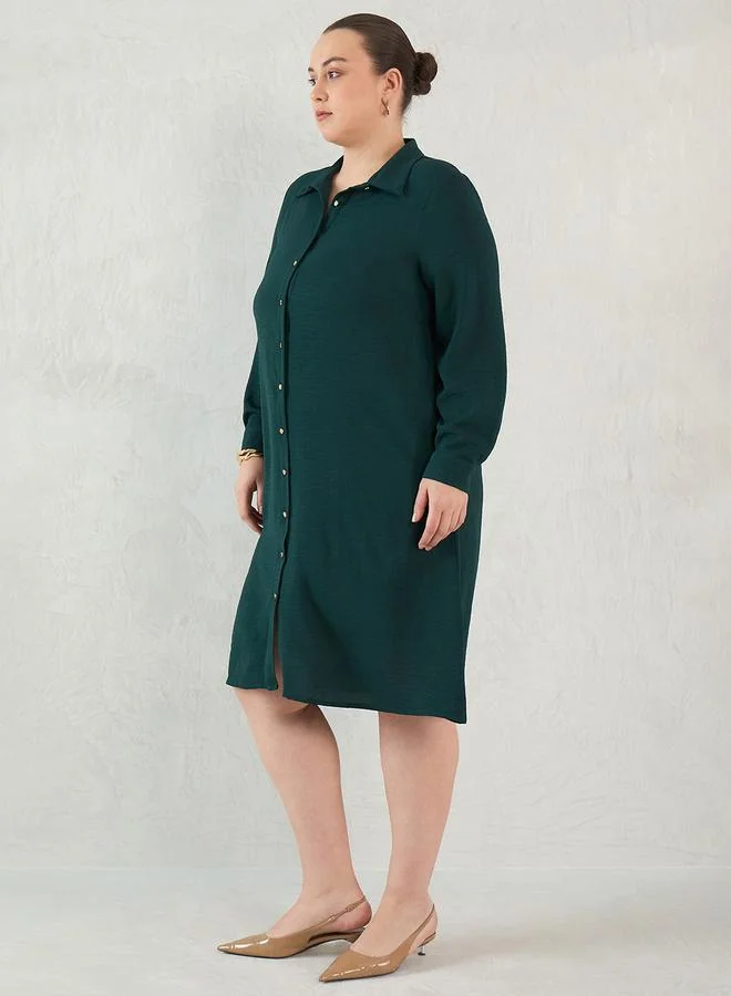 Femmella Femmella Plus Knee Length Shirt Dress with Buttons