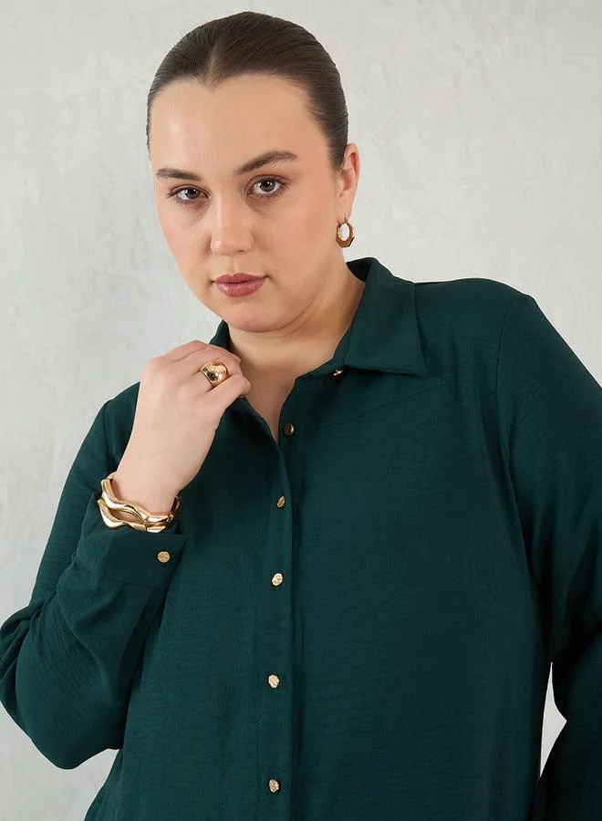 Femmella Femmella Plus Knee Length Shirt Dress with Buttons